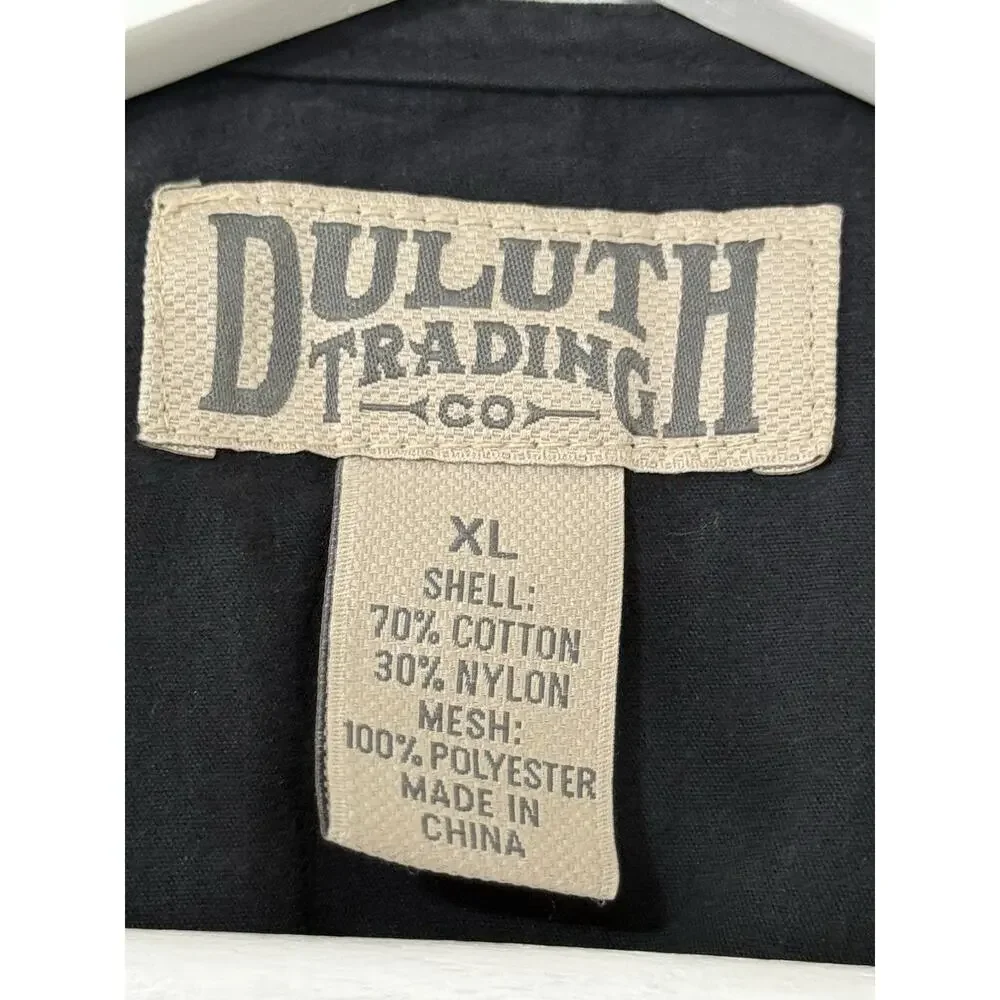 Duluth Trading Co Mens Vest Black Fishing Cargo Utility Pockets Workwear Size XL